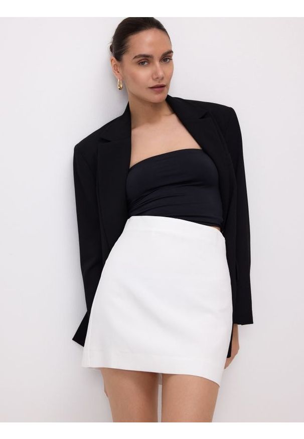 Reserved - Spódnica mini z dodatkiem lnu - złamana biel. Materiał: len