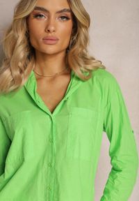 Renee - Zielona Klasyczna Koszula z Bawełny z Kieszonkami Jaela. Okazja: na co dzień. Kolor: zielony. Materiał: bawełna. Styl: klasyczny #3