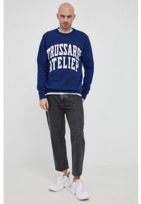 Trussardi Jeans - Trussardi bluza bawełniana męska kolor granatowy z nadrukiem. Kolor: niebieski. Materiał: bawełna. Wzór: nadruk #2