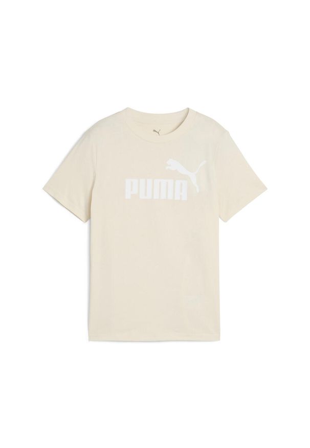 Puma - Młodzieżowa koszulka ESS z logo No. 1 PUMA Alpine Snow White. Kolor: biały, wielokolorowy, beżowy. Materiał: bawełna