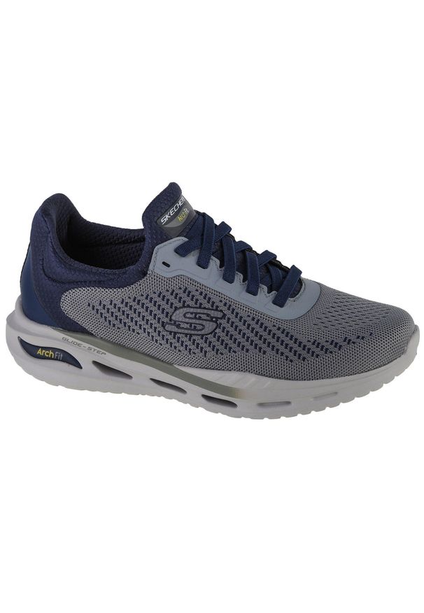 skechers - Buty treningowe męskie Skechers Arch Fit Orvan Trayver. Zapięcie: sznurówki. Kolor: biały, wielokolorowy, niebieski, szary. Materiał: tkanina, materiał. Szerokość cholewki: normalna