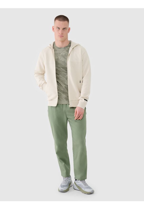 4f - 4F Bluza dresowa rozpinana z kapturem męska - beżowa XL. Okazja: na co dzień. Typ kołnierza: kaptur. Kolor: beżowy. Materiał: dresówka. Wzór: gładki, ze splotem. Styl: sportowy, casual