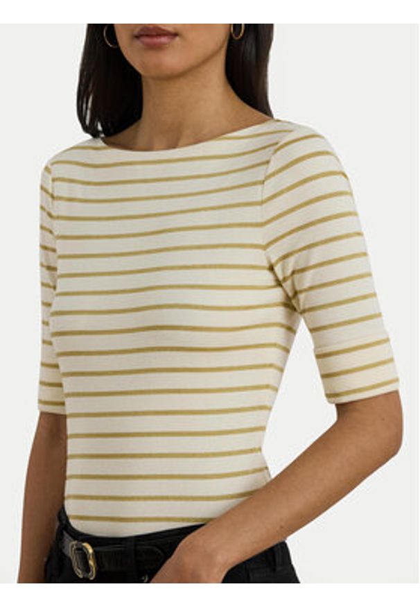 Lauren Ralph Lauren - LAUREN RALPH LAUREN Bluzka 200980044001 Beżowy Slim Fit. Kolor: beżowy. Materiał: bawełna