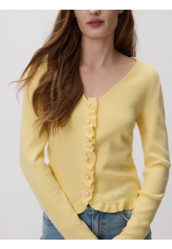 Reserved - Kardigan z wiskozą - jasnożółty. Kolor: żółty. Materiał: wiskoza