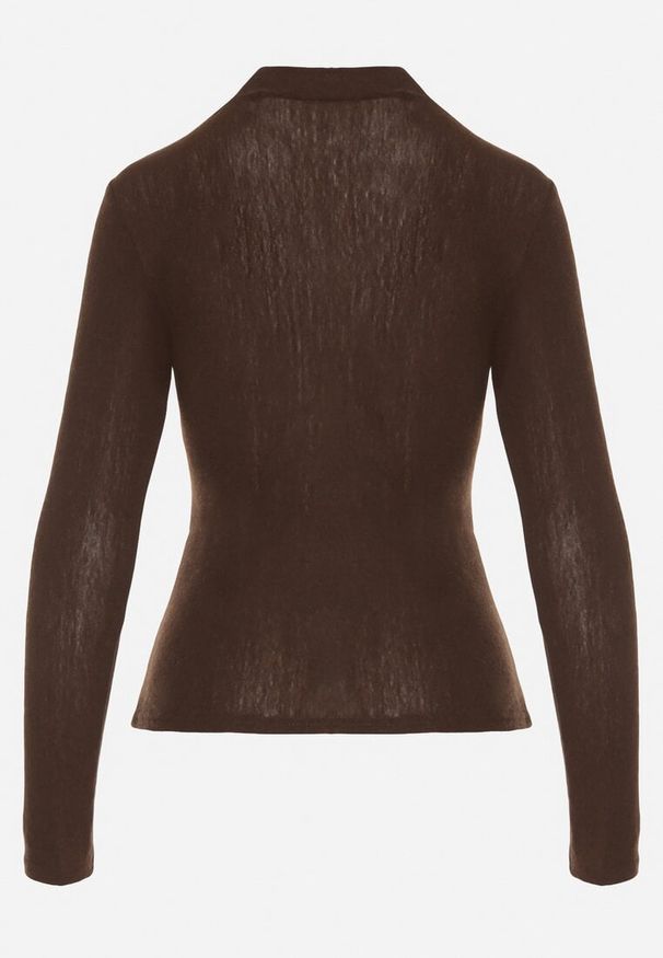 Born2be - Brązowa Bluzka Longsleeve z Półgolfem z Półtransparentnej Tkaniny z Wiskozą Tuseana. Okazja: do pracy, na spotkanie biznesowe, na randkę. Kolor: brązowy. Materiał: tkanina, wiskoza. Długość rękawa: długi rękaw. Styl: biznesowy