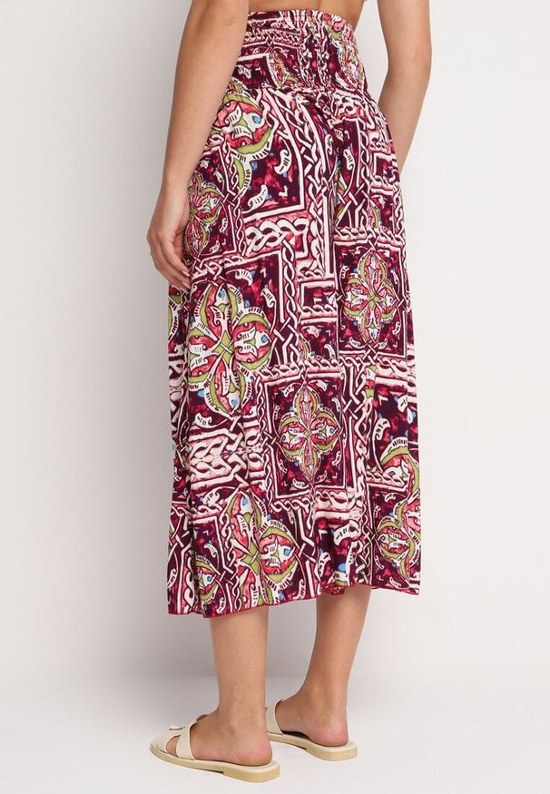 Born2be - Fioletowe Bawełniane Spodnie Culotte z Wysokim Stanem i Gumką w Talii w Boho Stylu Olovia. Stan: podwyższony. Kolor: fioletowy. Materiał: bawełna. Styl: boho