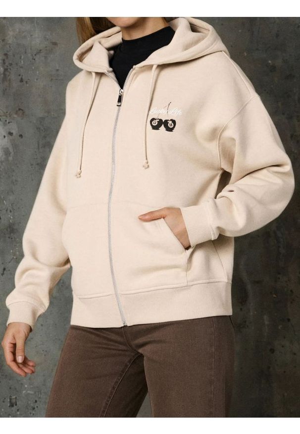 Sinsay - Rozpinana bluza z kapturem - beżowy. Typ kołnierza: kaptur. Kolor: beżowy