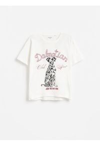 Reserved - Luźny t-shirt z nadrukiem - złamana biel. Materiał: bawełna. Wzór: nadruk #1