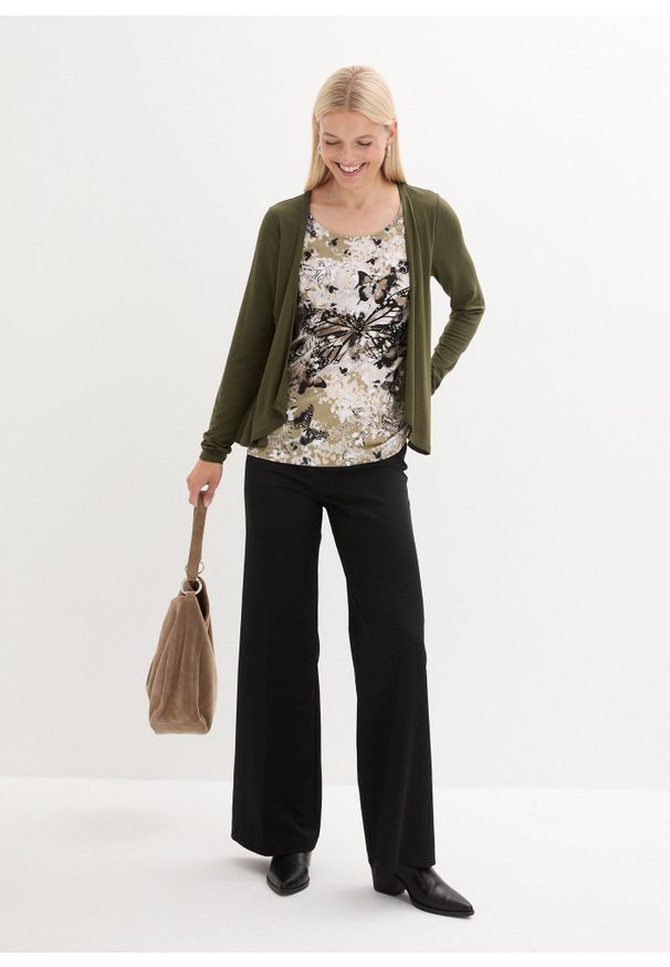 bonprix - Spodnie Marlena z wygodną talią. Kolor: czarny