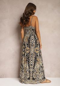Renee - Czarno-Beżowa Rozkloszowana Sukienka z Wiskozy na Regulowanych Ramiączkach w Stylu Boho Yalfea. Okazja: na spacer. Typ kołnierza: dekolt w serek. Kolor: czarny. Materiał: wiskoza. Długość rękawa: na ramiączkach. Sezon: lato. Typ sukienki: rozkloszowane. Styl: boho #3