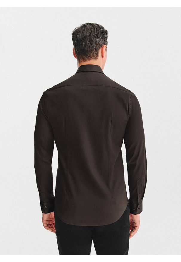 Pako Lorente - PAKO LORENTE – Brązowa koszula męska. Kolor: brązowy. Materiał: elastan, bawełna. Długość rękawa: długi rękaw. Długość: długie