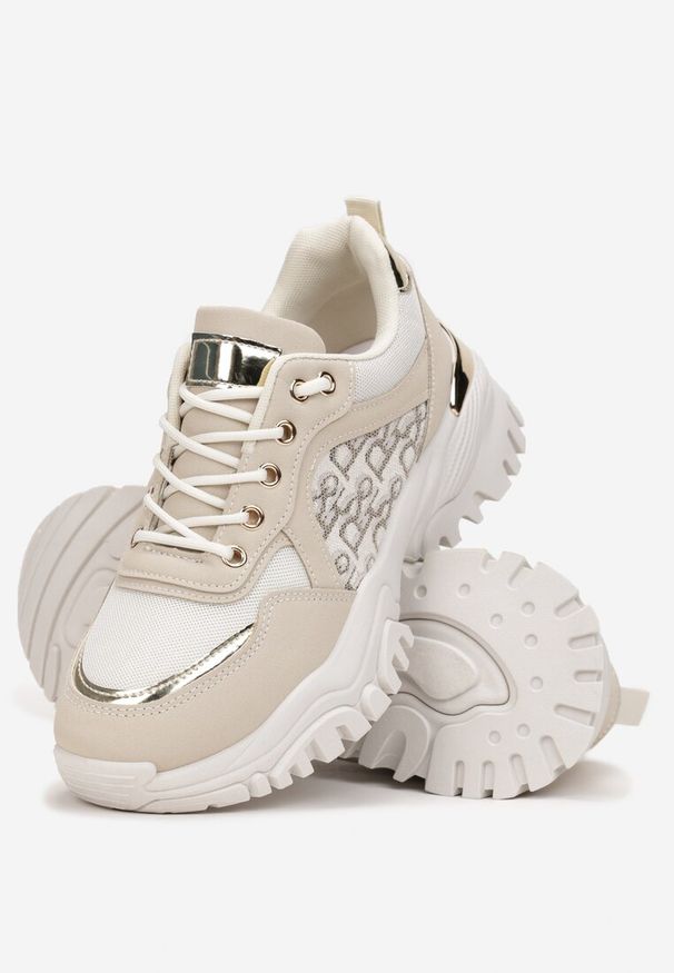 Renee - Beżowe Sneakersy z Wstawkami na Grubej Podeszwie Trenta. Wysokość cholewki: przed kostkę. Kolor: beżowy. Materiał: materiał. Szerokość cholewki: normalna. Wzór: aplikacja
