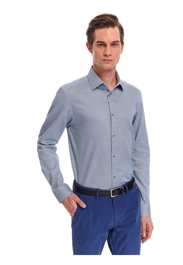 TOP SECRET - Koszula wzorzysta dopasowany krój. Kolor: niebieski. Materiał: bawełna. Długość: długie. Sezon: wiosna. Styl: klasyczny, elegancki