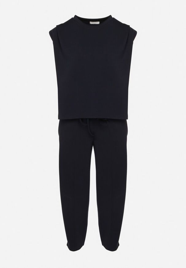 Born2be - Granatowy Komplet Dresowy z Wiskozą Bluzka Bez Rękawów i Spodnie z Gumką w Talii Nitadora. Kolor: niebieski. Materiał: wiskoza, dresówka. Sport: turystyka piesza