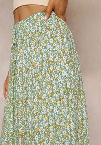 Renee - Zielona Rozkloszowana Spódnica Maxi w Kwiaty Dethuj. Kolor: zielony. Materiał: bawełna, tkanina. Wzór: kwiaty #3
