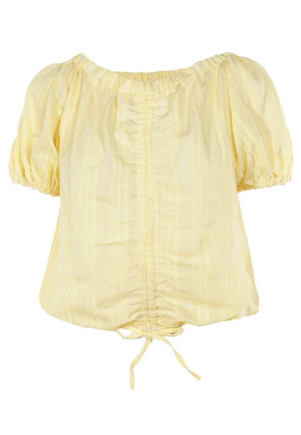 Born2be - Żółta Bluzka Aethenis. Typ kołnierza: dekolt hiszpanka. Kolor: żółty. Materiał: jeans. Długość: krótkie