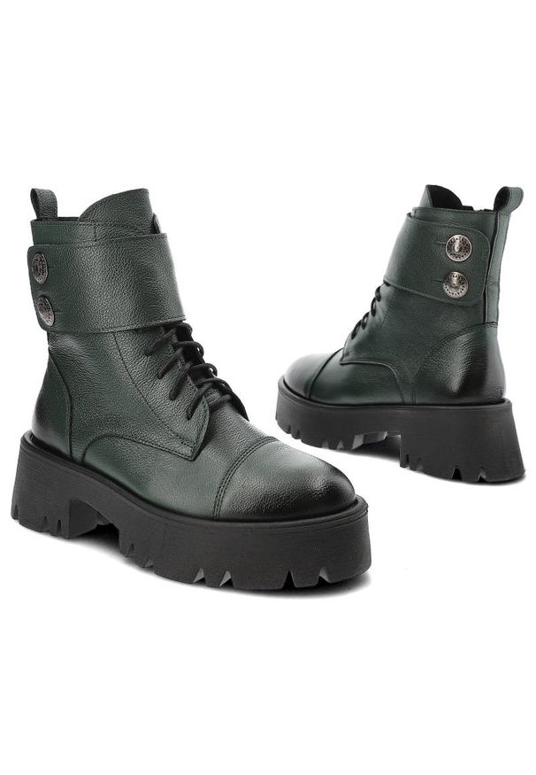 Zielone Botki Lemar Skórzane Ocieplane Buty Damskie. Zapięcie: pasek. Kolor: zielony. Materiał: skóra. Styl: elegancki