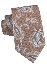 Elegancki Krawat Chattier - Jasny Brąz w Kwiaty. Kolor: brązowy, beżowy, wielokolorowy. Materiał: tkanina. Wzór: kwiaty. Styl: elegancki #1