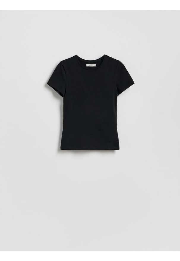 Reserved - Bawełniany t-shirt slim fit - czarny. Kolor: czarny. Materiał: bawełna