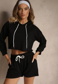 Renee - Czarny Komplet Dresowy z Bawełną Szorty i Krótka Bluza z Kapturem Ralarose. Kolor: czarny. Materiał: dresówka, bawełna. Sport: turystyka piesza #4