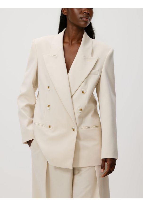 Reserved - Dwurzędowa marynarka oversize - beżowy. Kolor: beżowy. Materiał: tkanina, wiskoza