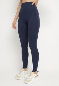 Born2be - Granatowe Klasyczne Legginsy z Wysokim Stanem Melio. Stan: podwyższony. Kolor: niebieski. Materiał: tkanina. Styl: klasyczny