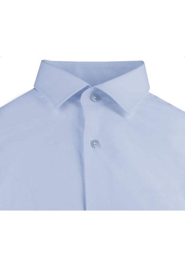 Delikatnie Taliowana Elegancka Koszula Męska - Victorio - Jasnoniebieska. Kolor: niebieski. Materiał: bawełna, elastan, poliester. Styl: elegancki