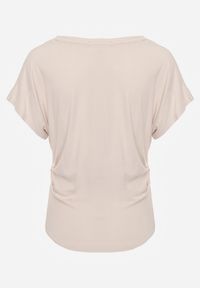 Renee - Beżowy Wiskozowy T-shirt z Dekoltem V Eupharis. Okazja: na co dzień. Typ kołnierza: dekolt w kształcie V. Kolor: beżowy. Materiał: wiskoza. Styl: casual, elegancki #5