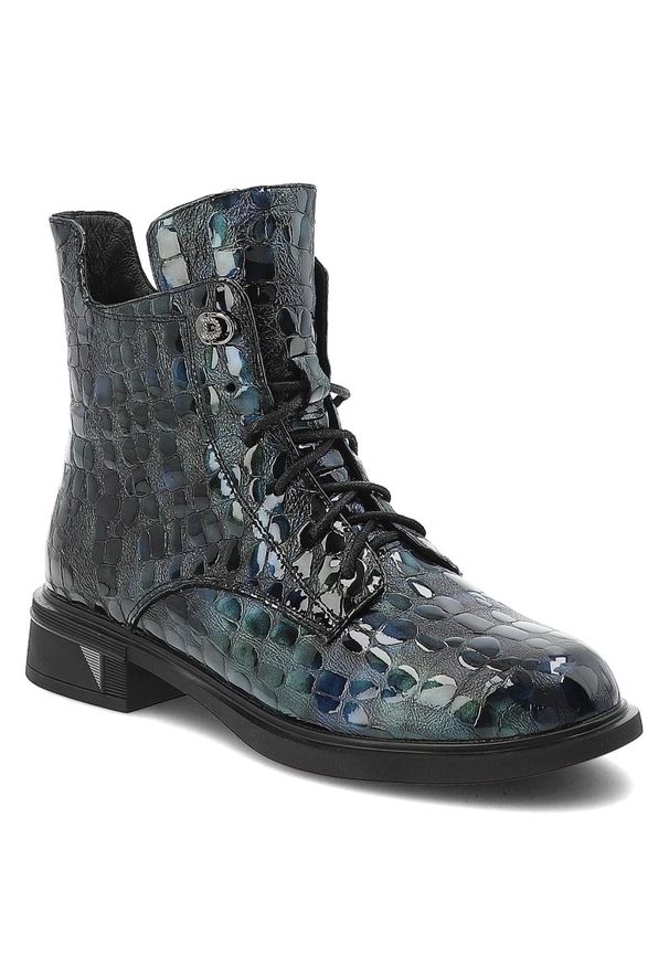 Niebieskie Botki S.Barski Modne Obuwie Damskie. Zapięcie: sznurówki. Kolor: niebieski. Materiał: skóra, materiał, lakier. Styl: klasyczny, elegancki