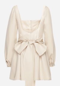 Born2be - Beżowa Sukienka Rozkloszowana z Gorsetową Górą i Materiałowym Paskiem na Tyle Enadil. Okazja: na co dzień. Typ kołnierza: dekolt gorset. Kolor: beżowy. Materiał: materiał. Typ sukienki: gorsetowe. Styl: casual #2