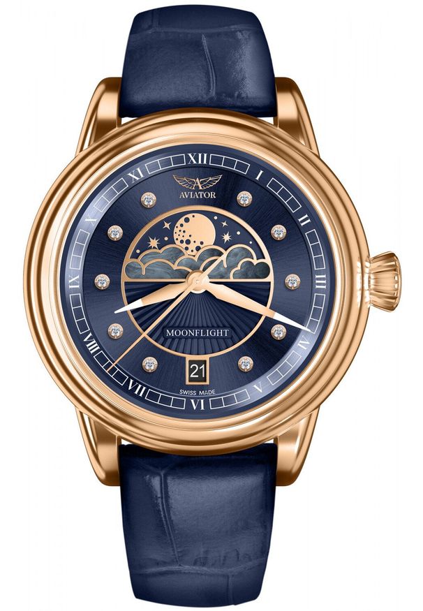 AVIATOR - Zegarek damski Aviator V.1.33.2.380.4 niebieski. Kolor: niebieski