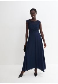 bonprix - Długa sukienka z koronką. Kolor: niebieski. Materiał: koronka. Wzór: koronka. Styl: elegancki, wizytowy. Długość: maxi #1