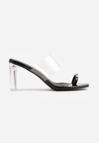 Renee - Czarne Klapki z Ozdobą na Duży Palec z Transparentnymi Elementami Wylinney. Kolor: czarny. Materiał: jeans. Wzór: aplikacja. Sezon: lato. Styl: elegancki #6