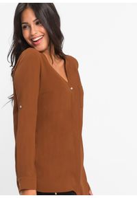 bonprix - Bluzka z długim rękawem. Typ kołnierza: dekolt w serek. Kolor: brązowy. Materiał: materiał. Długość rękawa: długi rękaw. Długość: długie #2