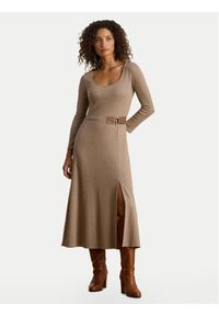 Lauren Ralph Lauren - LAUREN RALPH LAUREN Sukienka dzianinowa 200980038001 Beżowy Slim Fit. Kolor: beżowy. Materiał: bawełna #1