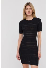 Elisabetta Franchi sukienka kolor czarny mini dopasowana. Kolor: czarny. Materiał: tkanina, materiał. Długość rękawa: krótki rękaw. Wzór: gładki. Typ sukienki: dopasowane. Długość: mini #5