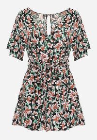 Born2be - Czarno-Zielony Kombinezon z Gumką w Pasie z Materiałowym Paskiem Tessianna. Okazja: na co dzień. Kolor: czarny. Materiał: materiał. Styl: elegancki, casual #3