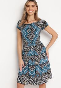 Born2be - Zielono-Czarna Sukienka Bawełniana Hiszpanka w Stylu Boho Raelinora. Typ kołnierza: dekolt hiszpanka. Kolor: zielony. Materiał: bawełna. Styl: boho #7