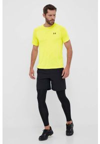 Under Armour t-shirt treningowy kolor żółty gładki. Kolor: żółty. Materiał: skóra, materiał. Długość rękawa: raglanowy rękaw. Wzór: gładki #4