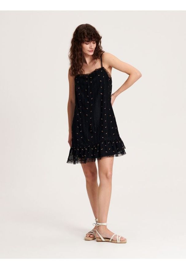 Reserved - Sukienka mini - czarny. Kolor: czarny. Materiał: tkanina. Typ sukienki: proste. Długość: mini