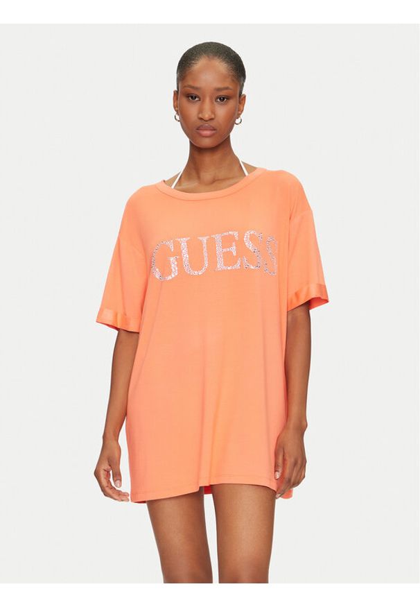 Guess T-Shirt E5GI07 K68D2 Pomarańczowy Regular Fit. Kolor: pomarańczowy. Materiał: wiskoza