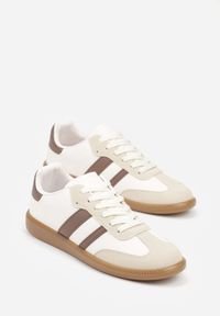 Born2be - Ciemnobeżowe Płaskie Sneakersy Ozdobione Paskami Glaria. Okazja: na co dzień. Zapięcie: pasek. Kolor: beżowy. Materiał: jeans. Wzór: aplikacja #5