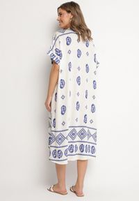 Born2be - Niebiesko-Kremowa Wiskozowa Sukienka Boho o Pudełkowym Kroju z Rozcięciami Nelbia. Okazja: na co dzień. Typ kołnierza: dekolt w serek. Kolor: niebieski. Materiał: wiskoza. Styl: boho #6