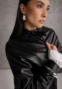 Renee - Czarna Kurtka Ramoneska Bomber z Kieszeniami z Klapami Nealira. Okazja: na co dzień. Kolor: czarny. Materiał: skóra, poliester. Styl: rockowy, casual #4