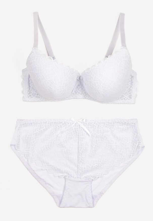 Born2be - Biały Koronkowy Komplet Usztywniany Biustonosz i Majtki Typu Figi Vimarellas. Kolor: biały. Materiał: koronka. Wzór: aplikacja