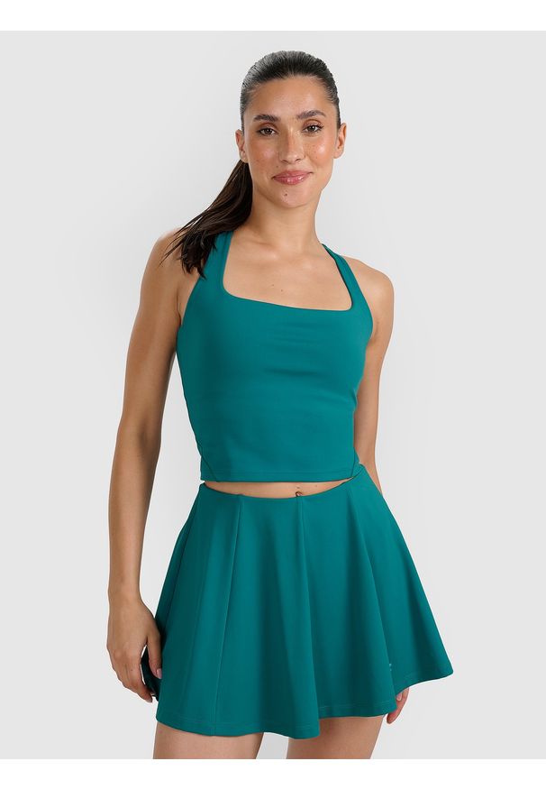 4f - 4F Crop-top treningowy szybkoschnący damski - zielony XL. Kolor: zielony. Materiał: materiał, elastan, włókno, guma, syntetyk. Długość rękawa: na ramiączkach. Wzór: gładki, ze splotem. Sport: joga i pilates, fitness