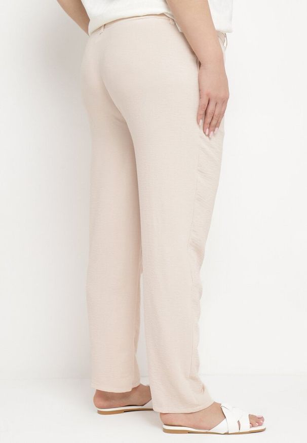 Born2be - Jasnobeżowe Spodnie Regular Wiązane w Pasie w stylu Paperbag Tamburia. Stan: podwyższony. Kolor: beżowy. Materiał: tkanina, materiał. Sezon: lato