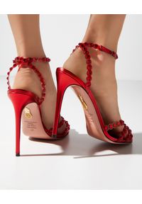 AQUAZZURA - Czerwone sandały na szpilce z kryształami Tequila. Zapięcie: pasek. Kolor: czerwony. Wzór: aplikacja. Obcas: na szpilce. Wysokość obcasa: średni #7