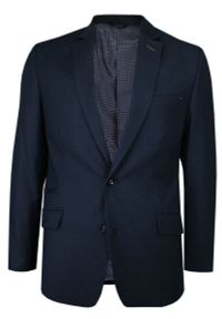 Casino - Granatowa Elegancka Marynarka, Taliowana, 2 Guziki -CASINO- Męska, Tłoczony Wzór, Dwa Rozcięcia. Kolor: niebieski. Materiał: poliester, wełna, wiskoza. Styl: elegancki #1