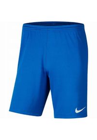 Nike - Dziecięce/niemowlęce Spodenki Z Dzianiny Dry Park III. Kolor: niebieski. Materiał: dzianina. Styl: sportowy. Sport: turystyka piesza